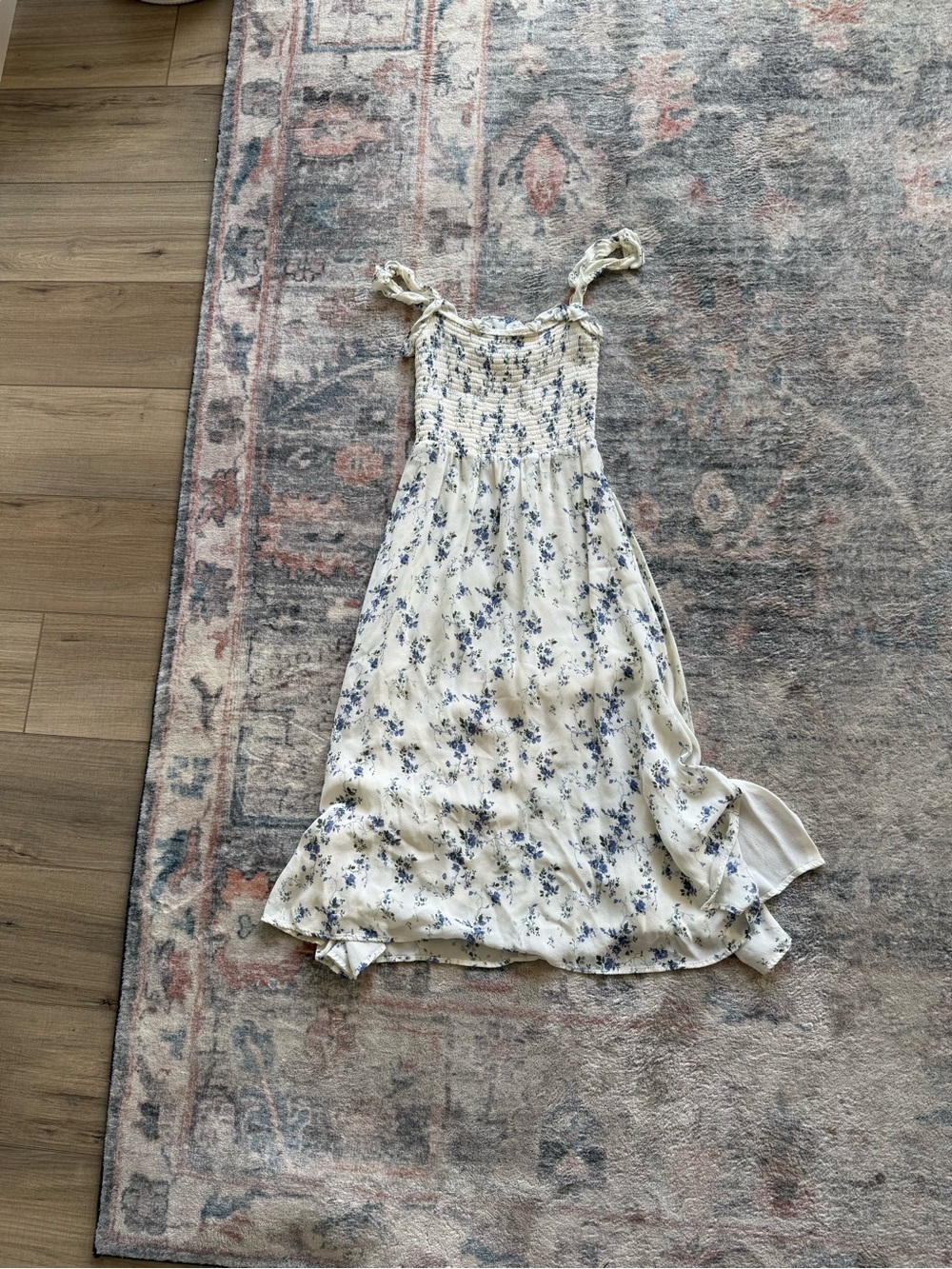 Reformation Cream Maxi Dress with Blue Floral Print
